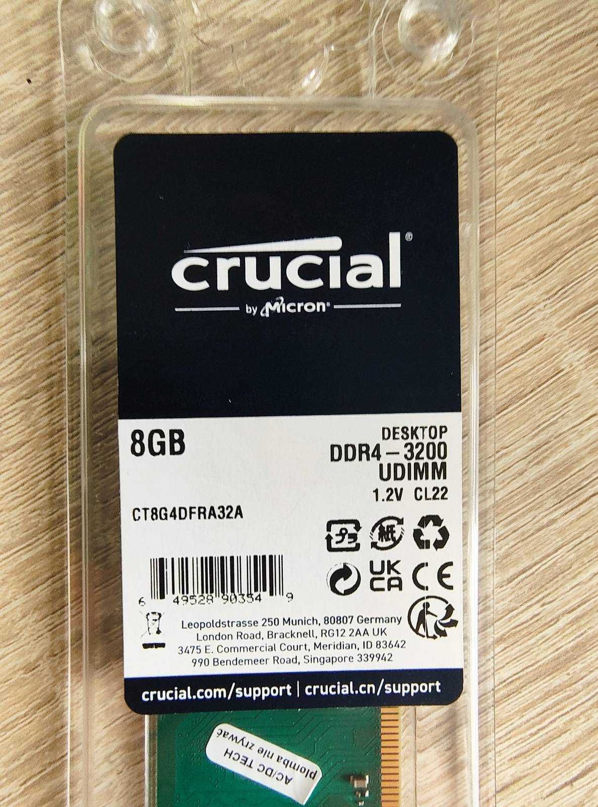 Pamięć RAM Crucial 8GB DDR4 3200 UDIMM 1,2V CL22