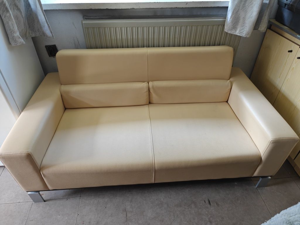 Kanapa z eko skóry kremowa 160 cm