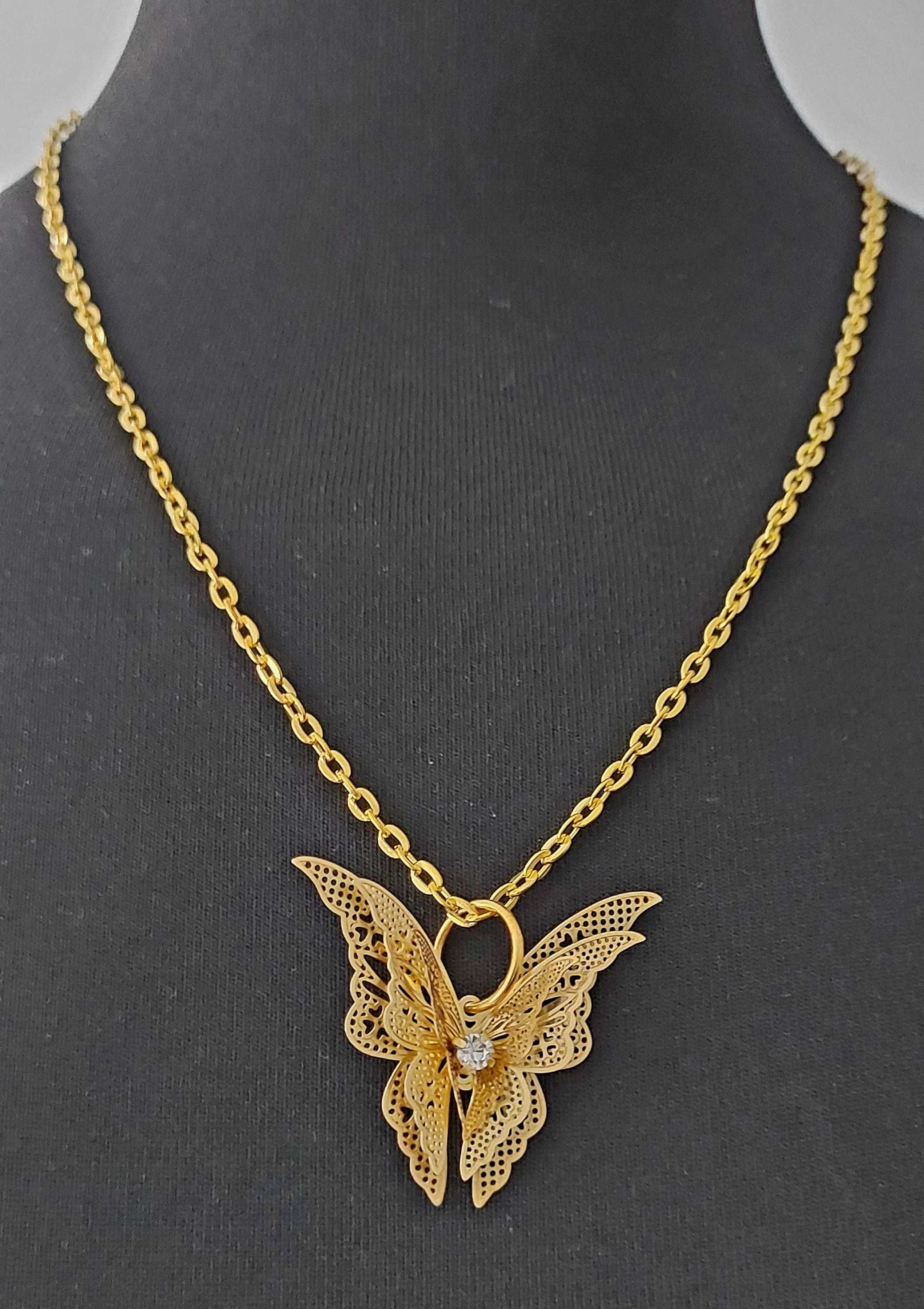 Naszyjnik złoty motyl z cyrkonią