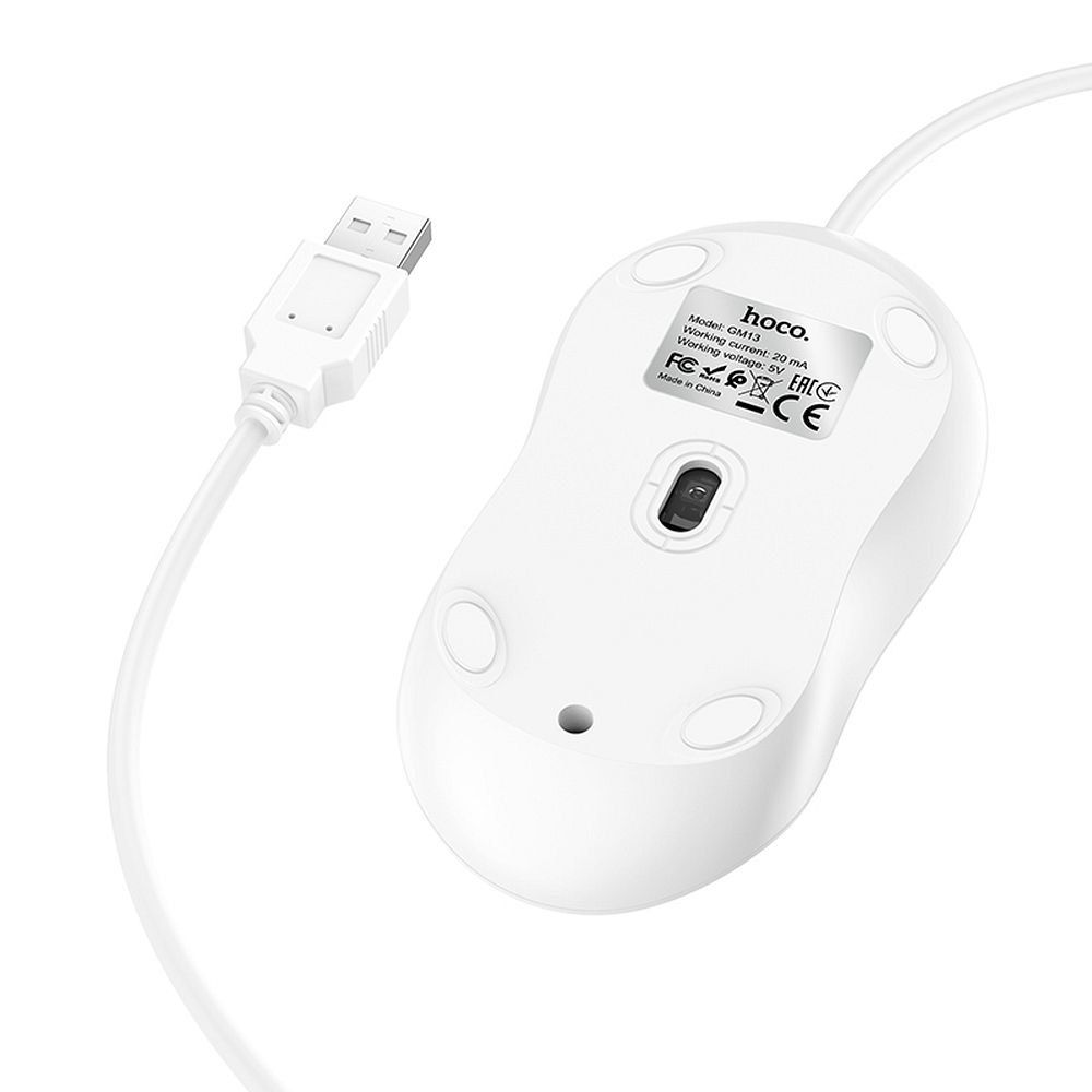 HOCO mysz komputerowa przewodowa USB A GM13 1,5 m biała