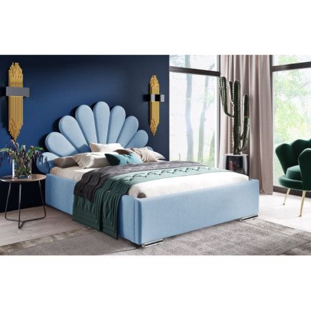 Łóżko tapicerowane muszla muszelka niebieskie 120x200 + materac