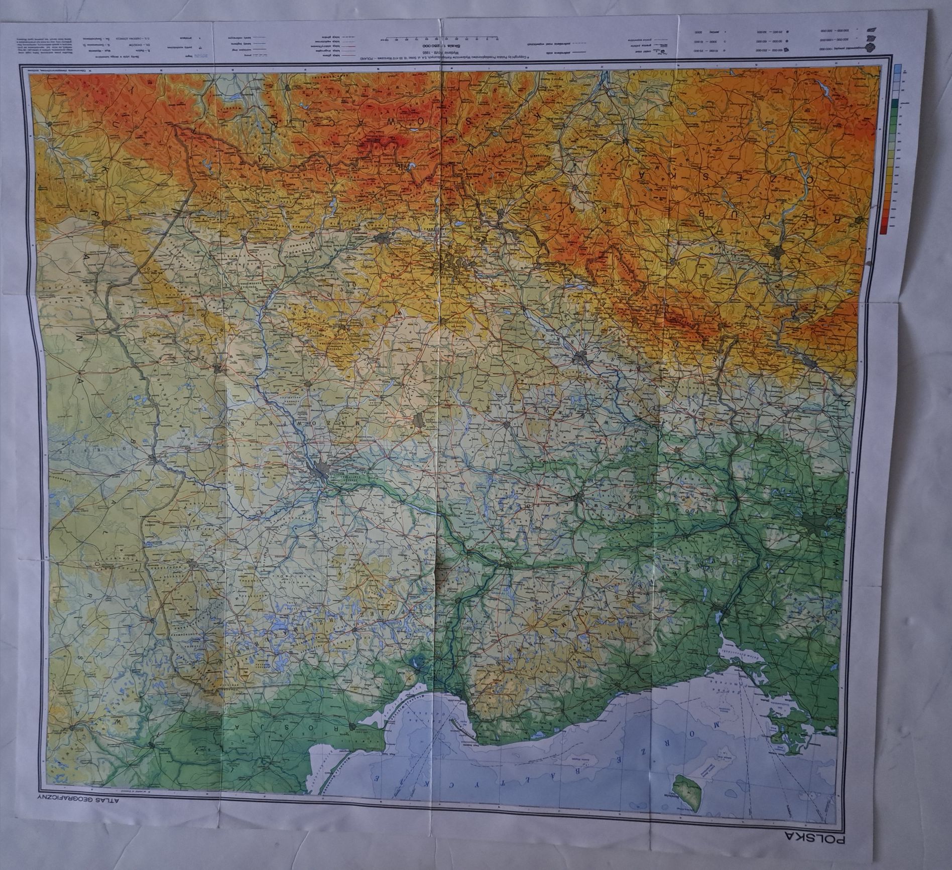 Mapa Fizyczna Polski Z 1995 Roku O Wym.  73 x 67