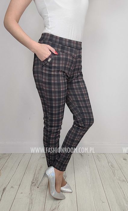 S-6XL Spodnie cygaretki w kratkę damskie eleganckie PLUS SIZE TU L/XL