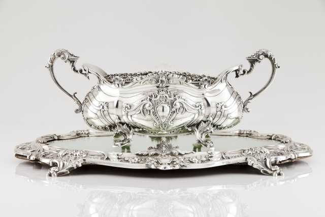 Centro de Mesa e Base com Espelho em Prata