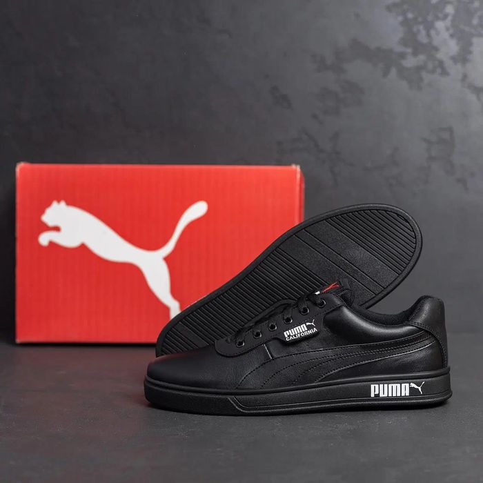 Мужские низкие кроссовки puma черные кожаные кеды пума