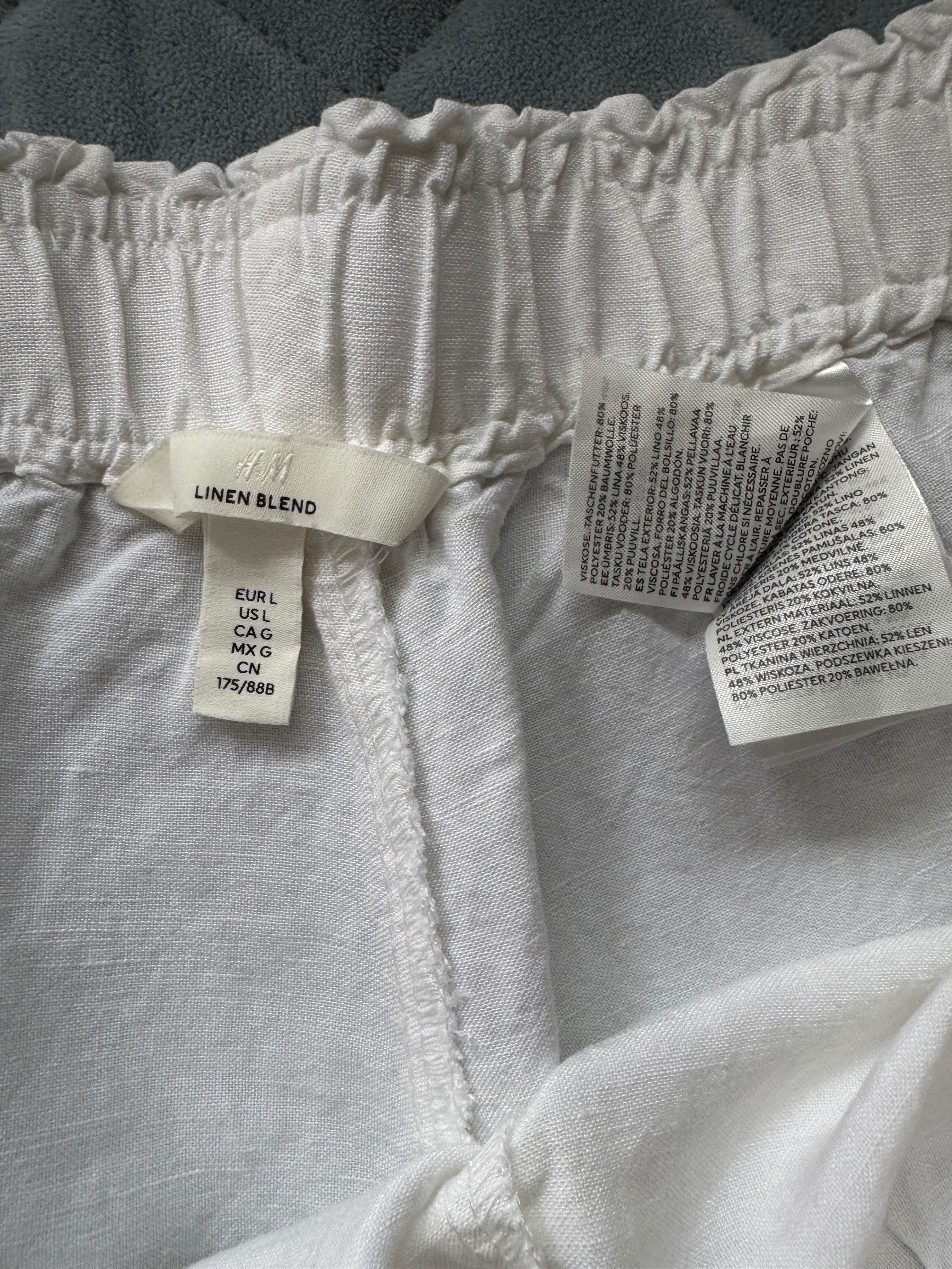 Białe lniane szorty spodnie spodenki len H&M 40 42 L XL