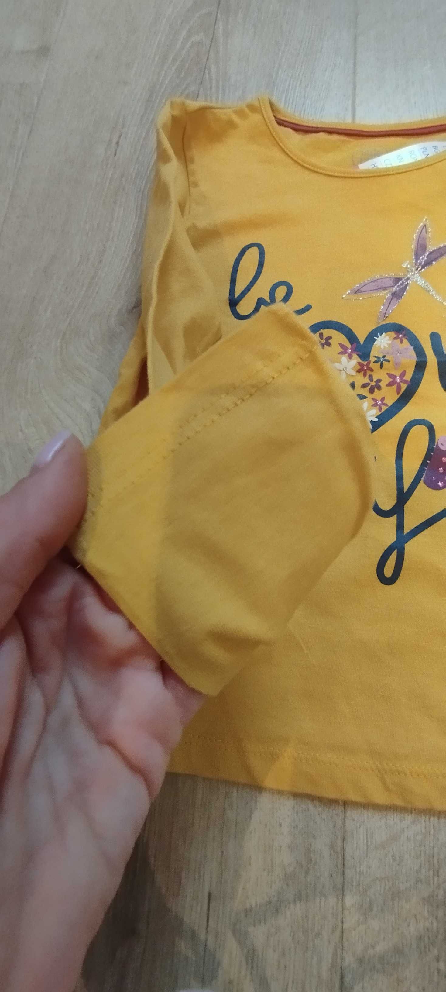 Nowa bluzka z długim rękawem żółta musztardowa 122 bawełniana