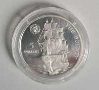 Niue 5 dolarów 1992r. KM 55 statek Bounty srebro