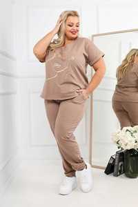 Komplet bawełniany dres cappuccino plus size złota aplikacja MOON 2XL