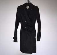 Clockhouse piękny czarny płaszcz trencz 34 klasyczny wiązany w idealny