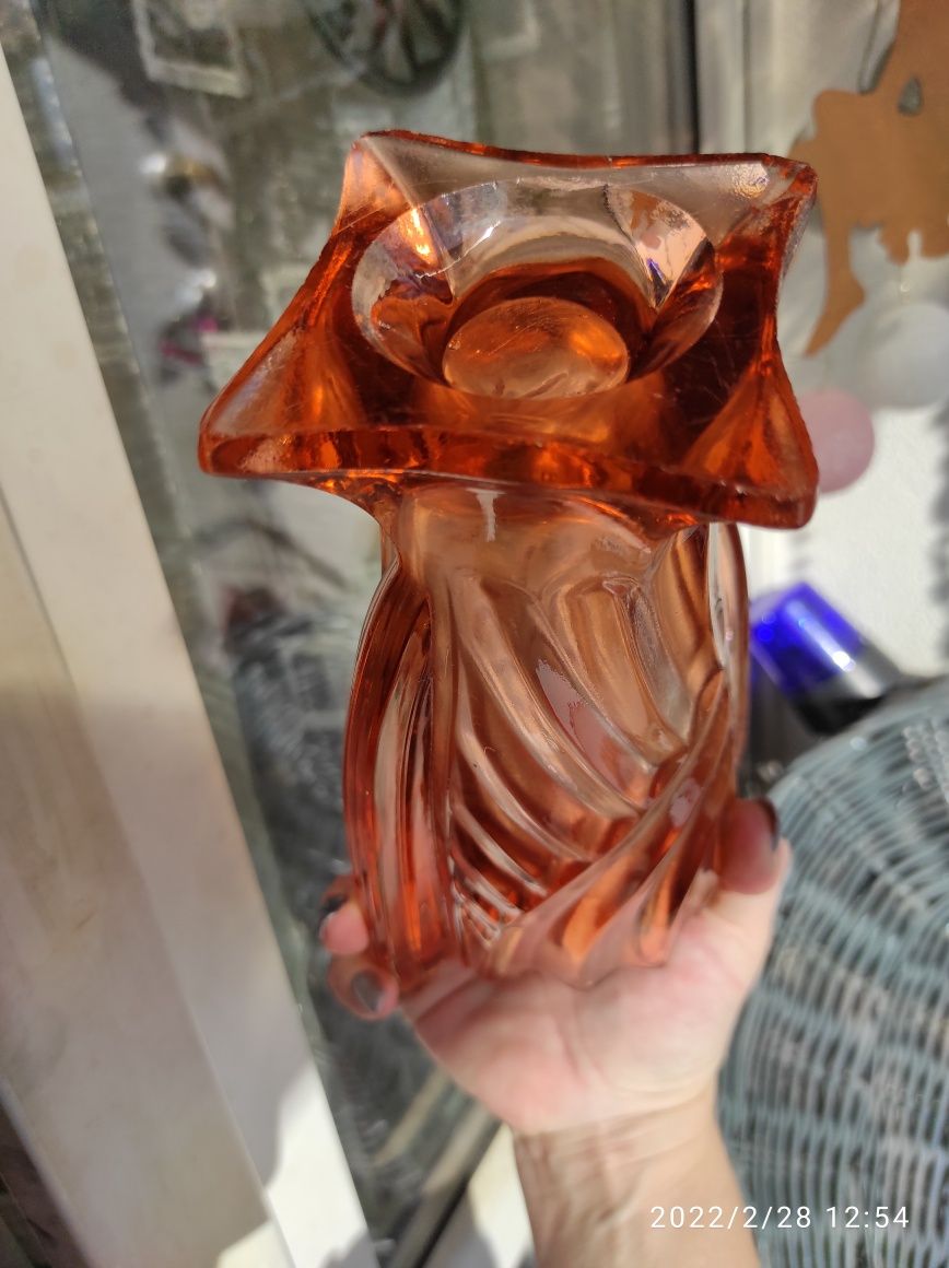 Rozalinowy wazon Skrzydlak lata 50 te
