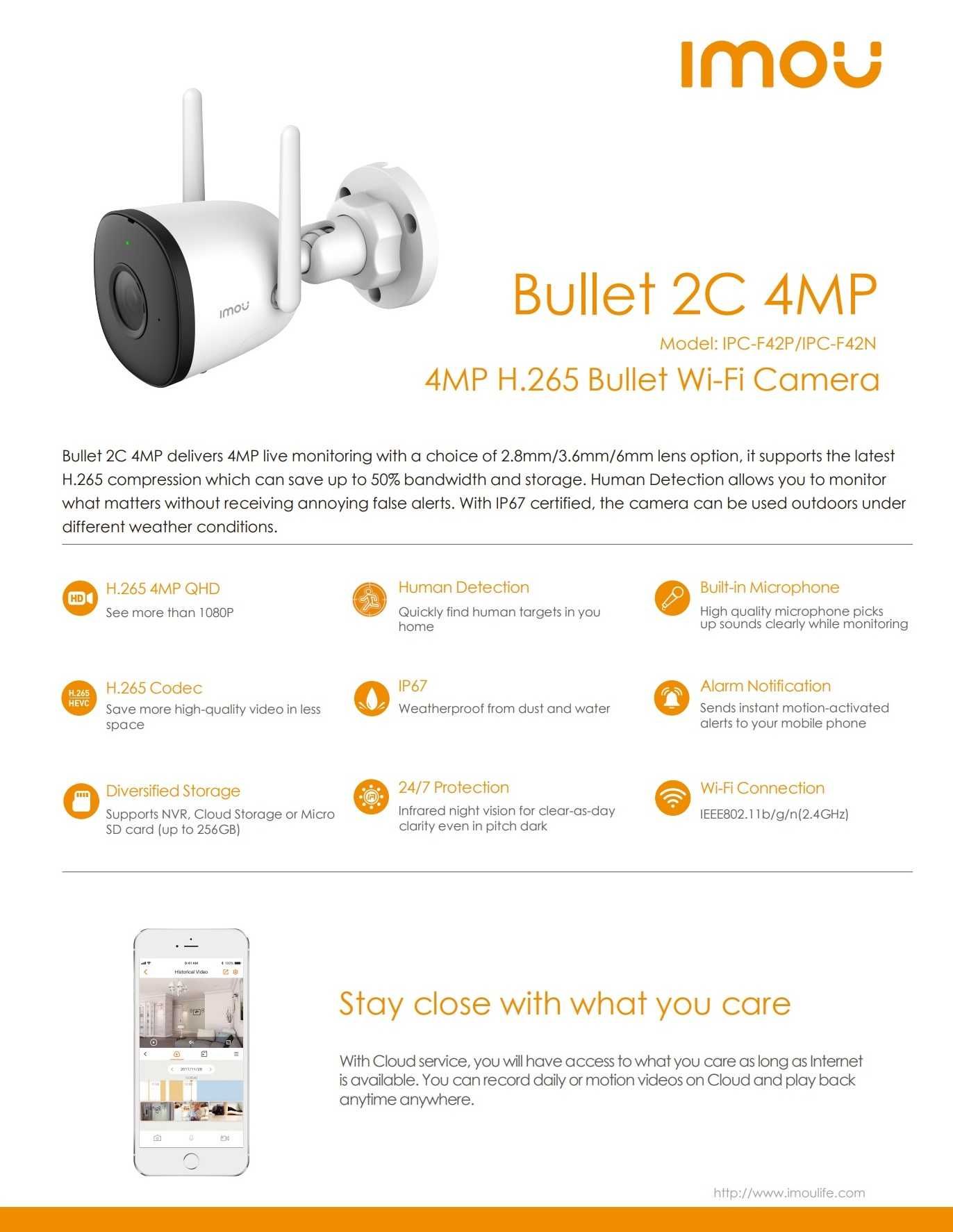 IP камера 4мп c WI-FI Imou Bullet 2C (IPC-F42P)   -   АКЦИЯ