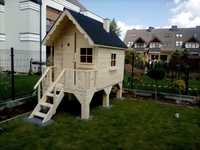 Huśtawka plac zabaw domek drewniany dla dzieci