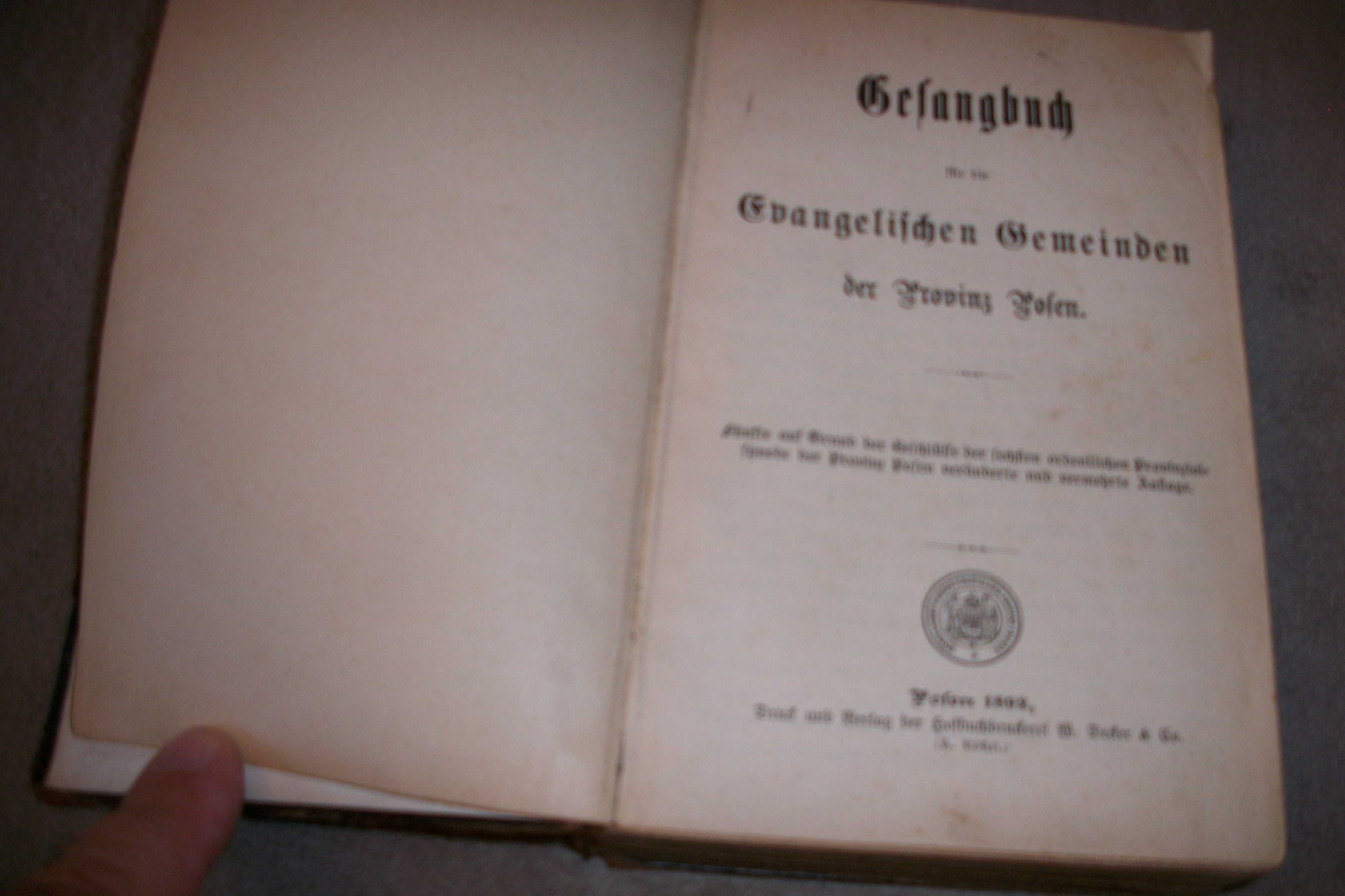 Posen Poznań 1892 Śpiewnik ewangelicki dla Provinz Posen