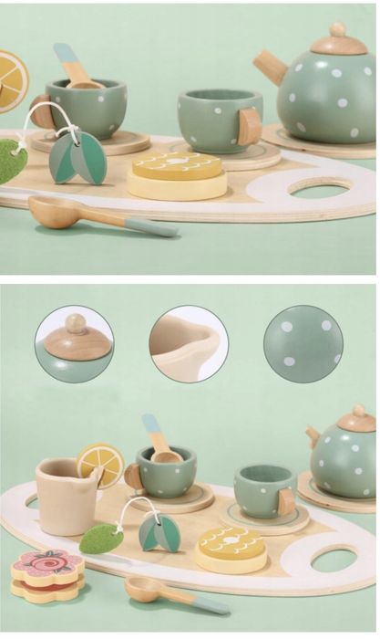Деревʼяний дитячий чайний набір/сервіз дитячий посуд для кухні