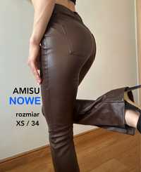 Spodnie skórzane z szerokimi nogawkami dzwony Amisu xs 32