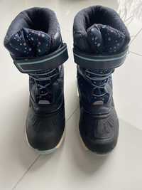 Buty zimowe Śniegowce czarno-niebieskie na rzepy rozmiar 34