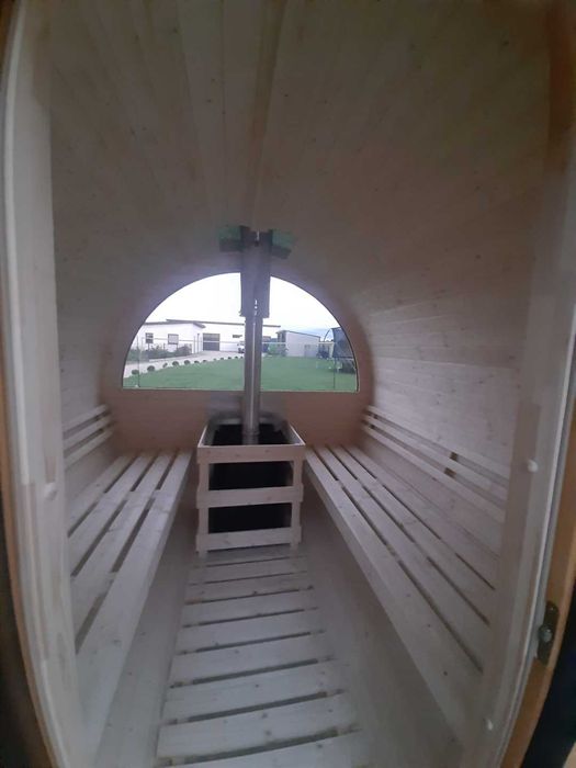 Sauna ogrodowa beczka kompletna z oknem panoramicznym