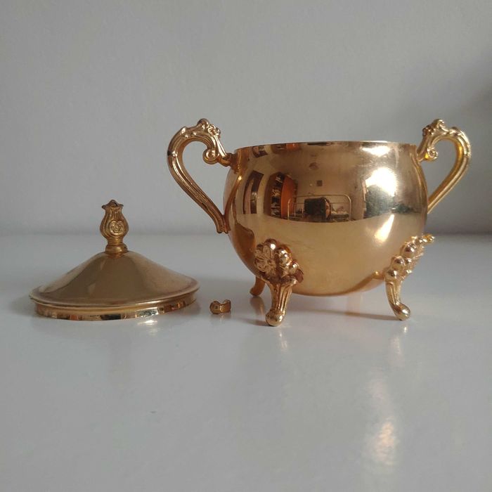 Serviço mesa Conjunto chá café 3 peças folha 24k Antiguidade Velharias