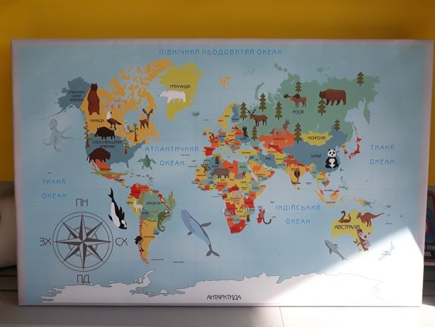 Карта світу дитяча настінна 122×80 см