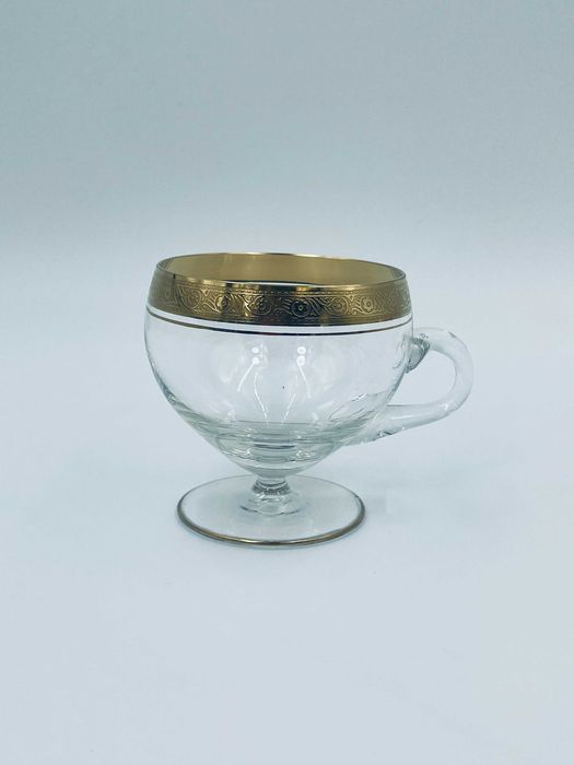 Komplet 5 szklanek na nóżce ze złoconym rantem