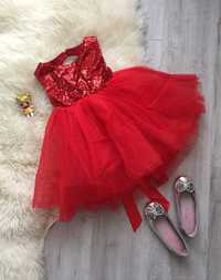 Красное пышное платье в пайетках на малышку 1-2 года