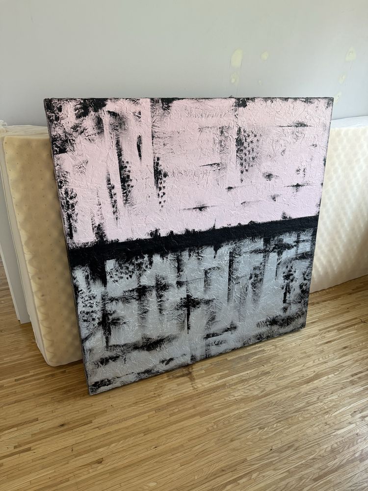 Obraz nowoczesny – 100x100 cm – faktura 3D, róż/czerń/srebro
