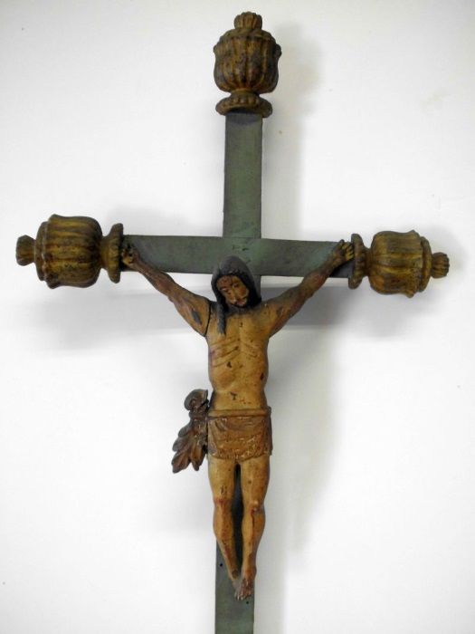 antigo crucifixo popular em madeira - ca. 1900
