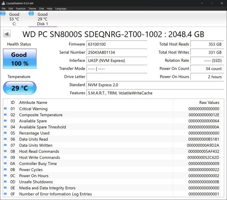 WD SN8000S 2TB NVMe SSD (SDEQNRG-2T00-1002) - OEM-версія SN850X