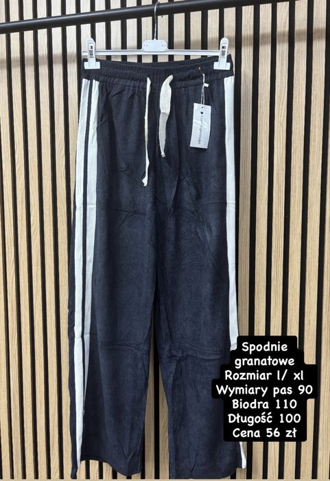 Spodnie pas 90/95 granatowe paski nowe