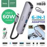 Хаб Hoco HB28 6in1 HUB HDMI 4k переходник MacBook air pro xiaomi samsu
