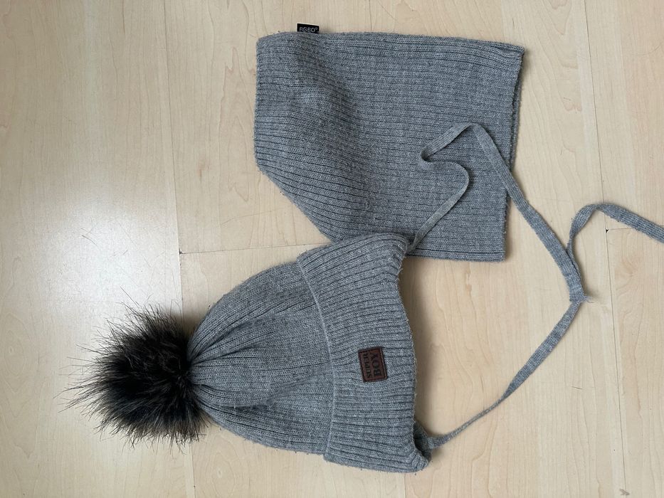 Komplet zimowy chłopięcy Ciepła na polarze czapka wiązana i komin