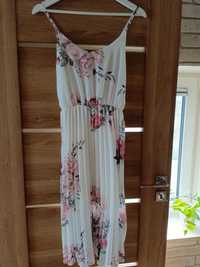 Nowa biała plisowana sukienka w kwiaty M/L