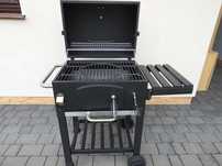 Grill węglowy z paleniskiem, nowy, ruszty żeliwne, pokrywa, termometr