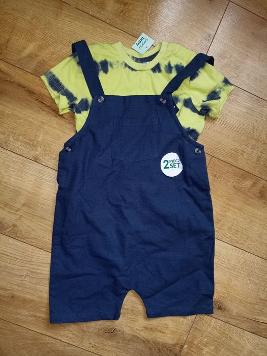 Zestaw spodnie ogrodniczki i koszulka nowe 98