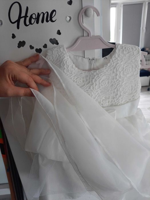 Sukienka chrzest chrzciny rozm. 68 74 80 tiul kokarda 5warstw