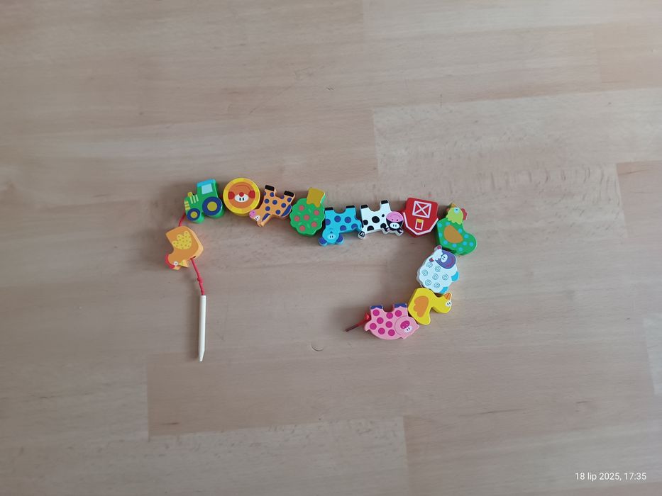 Drewniane klocki koraliki do nawlekania - farma, zwierzęta