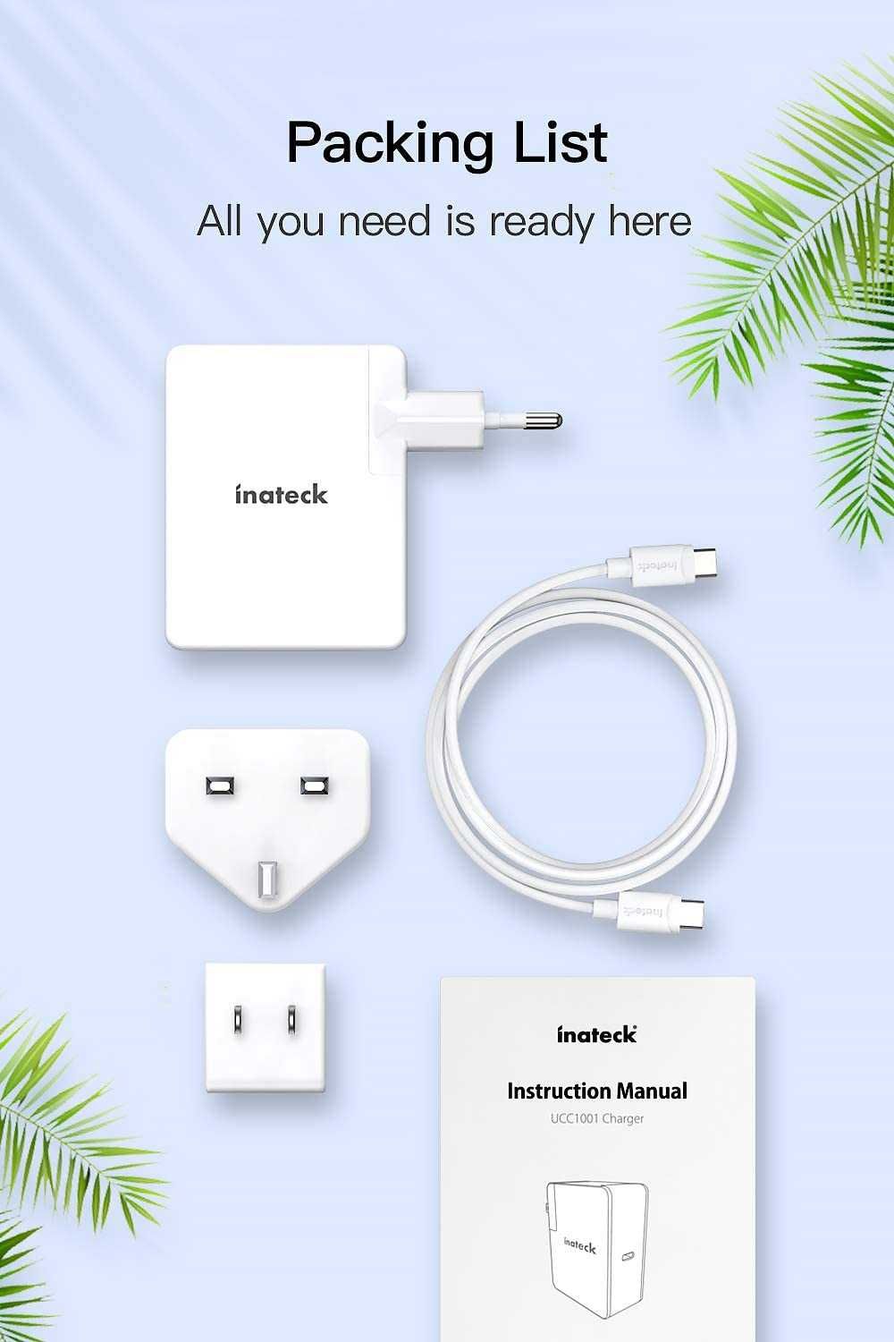 Inateck UCC1001 Ładowarka USB-C 45W kabel 2m EU/UK Samsung iPhone iPad