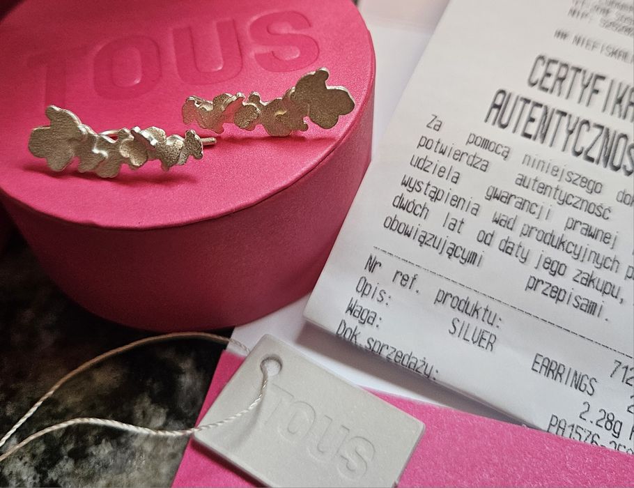 kolczyki srebrne TOUS nausznice ze srebra nowe certyfikat misie orygin