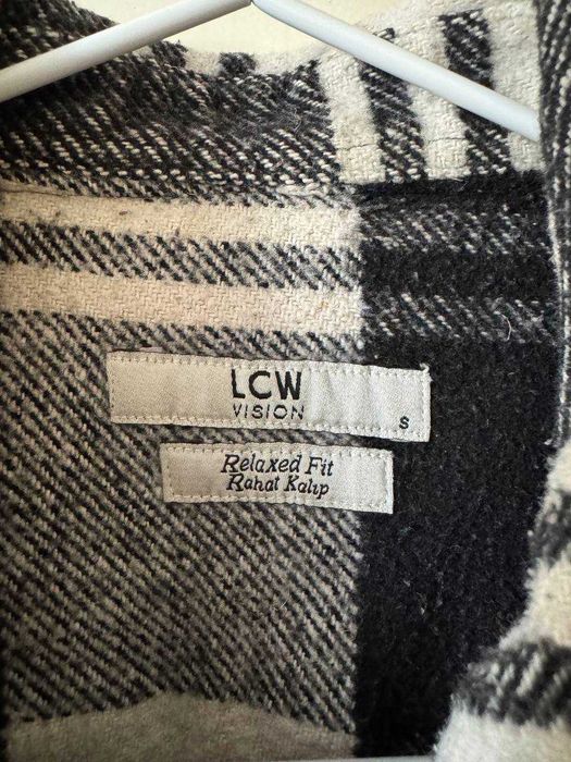 Camisa LCW Vision, manga comprida, tamanho S, xadrez azul e branco