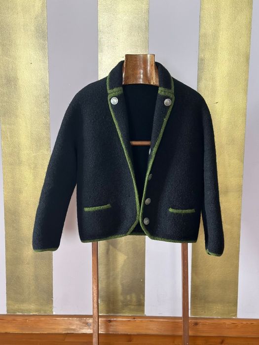 Sobretudo vintage, preto com pormenores verde, casaco de exterior