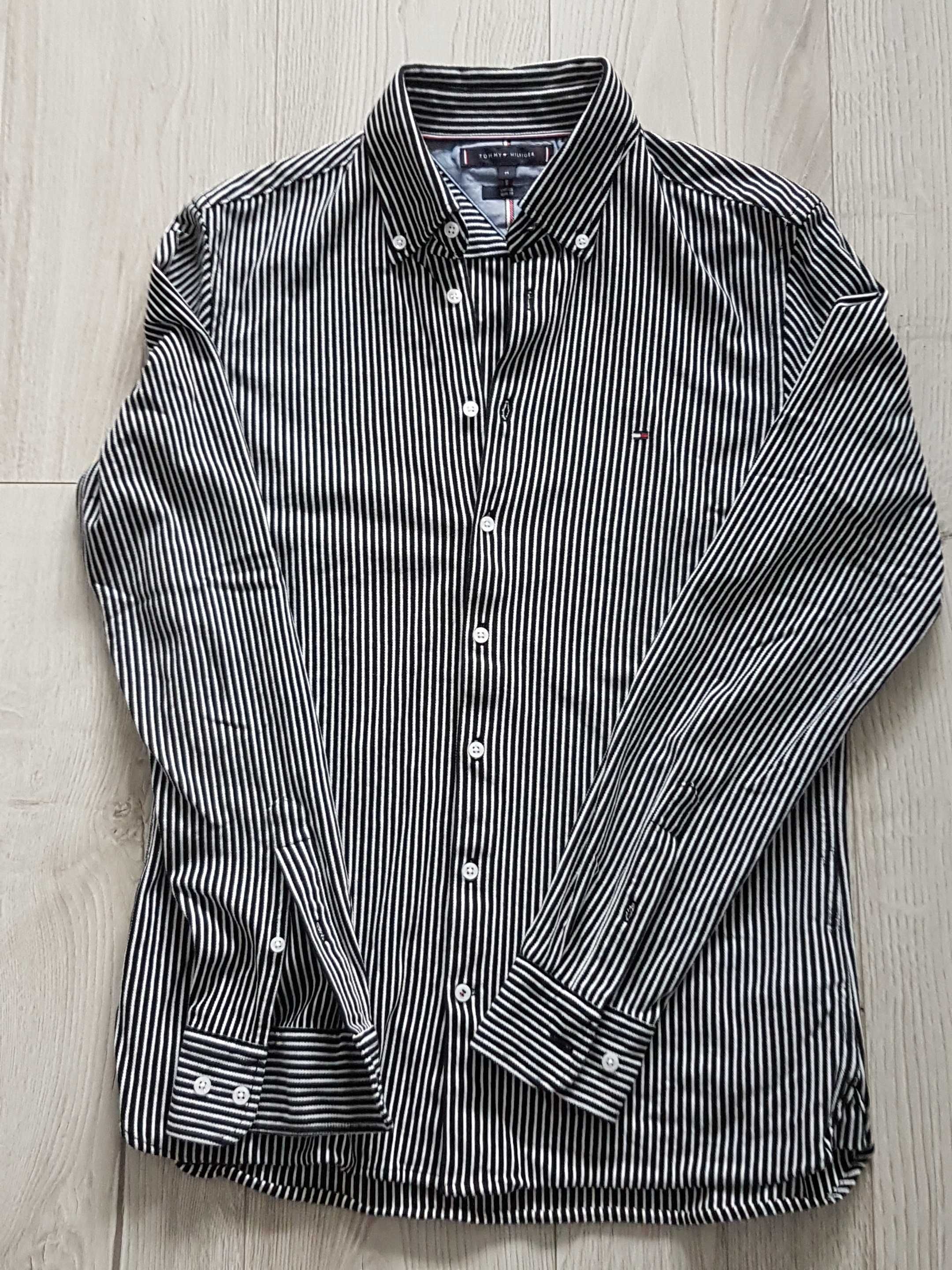 Koszula nowa Tommy Hilfiger w biało czarne paski, r. M slim fit