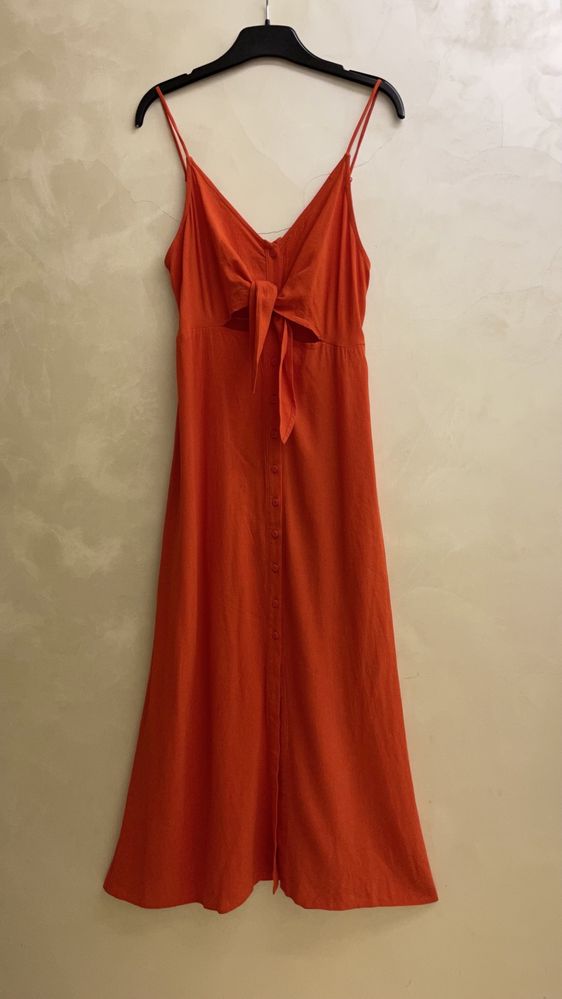 Сарафан сукня TOPSHOP червона лляна міді платье льняное красное лето S