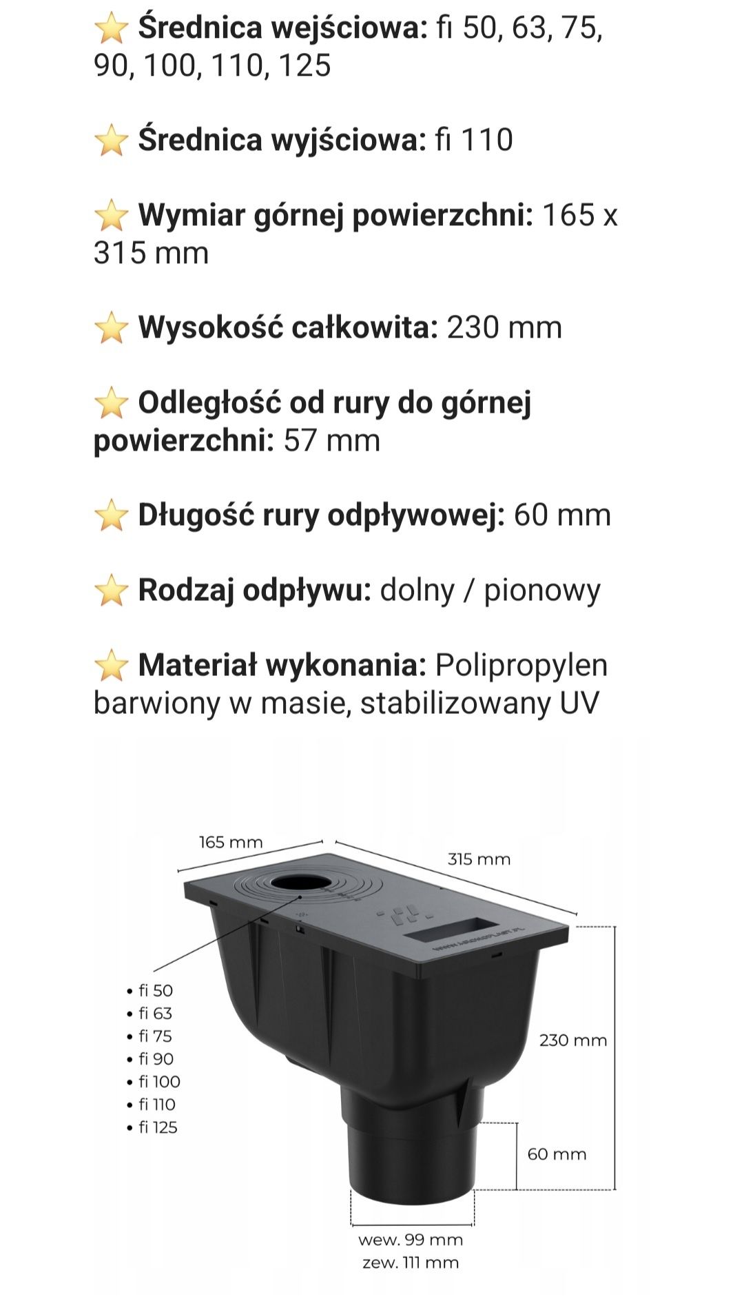 Osadnik Rynnowy Antracyt odpływ z rynny