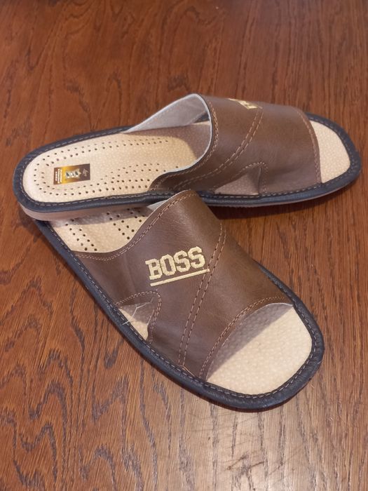 Skórzane pantofle/ laczki męskie, rozmiar 43