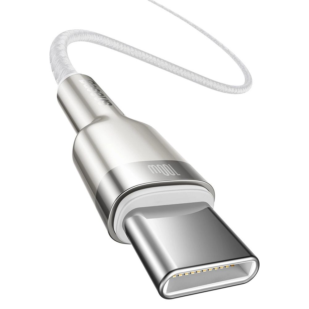 Kabel Baseus Cafule Metal Data USB-C/USB-C QC SCP 100W 5A 1 m biały