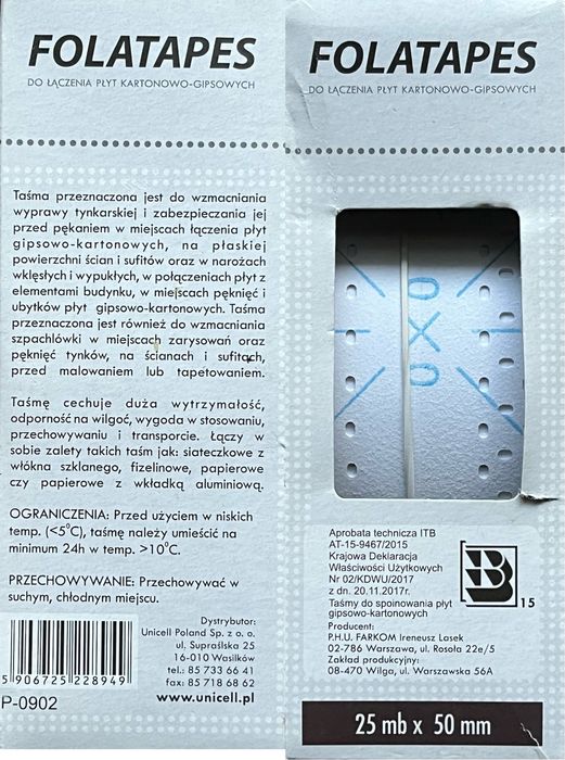 25 mb x 50 mm Fola taśma łączeniowa do spoinowania płyt gipsowych
