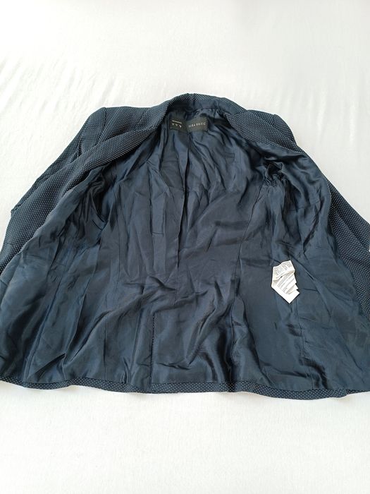 Wiskozowa granatowa marynarka damska żakiet w kropki S Zara