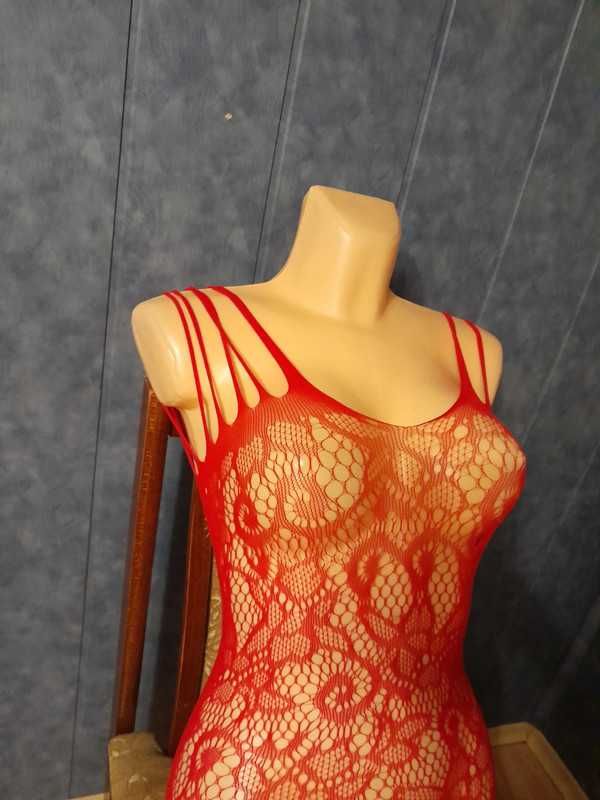Czerwone urocze bodystocking damskie kombinezon bielizna