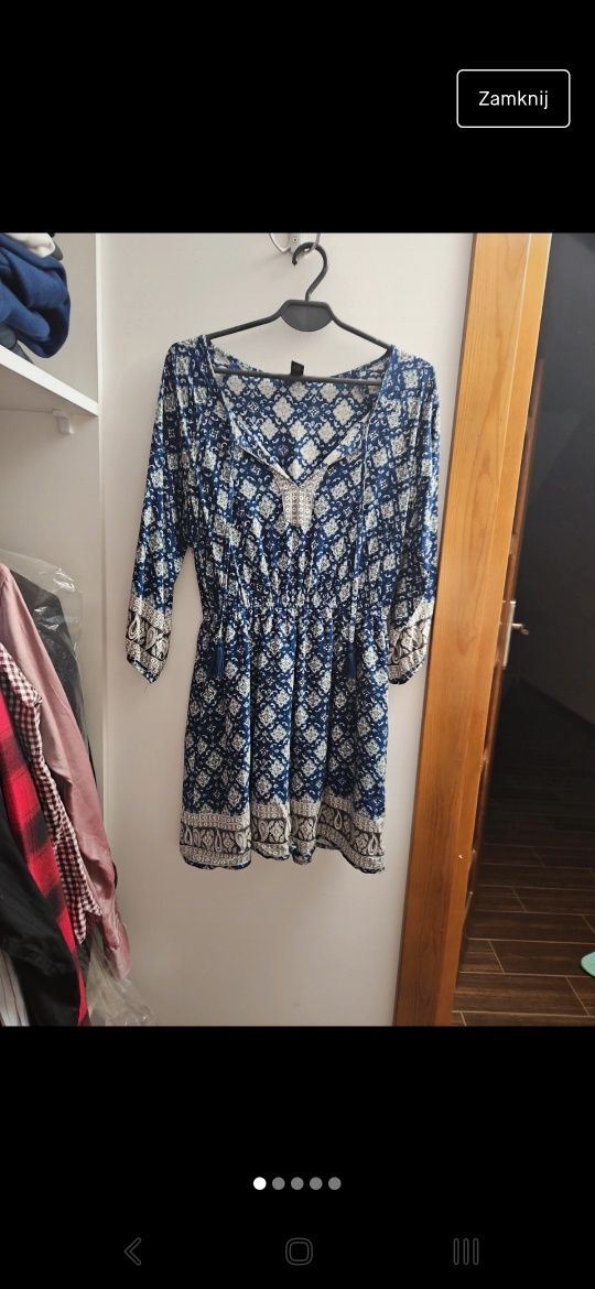 Granatowa sukienka, boho, zwiewna Forever21